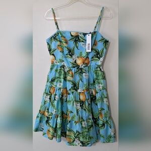 NWT Tropical Floral Sundress Citrus Vacation Beach 100% Cotton Feminine Size 2